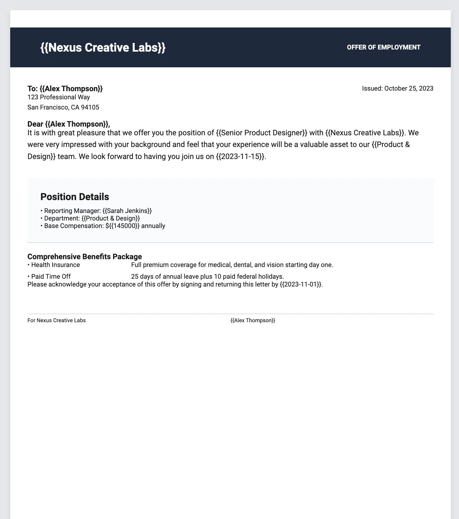 Generated offer letter template
