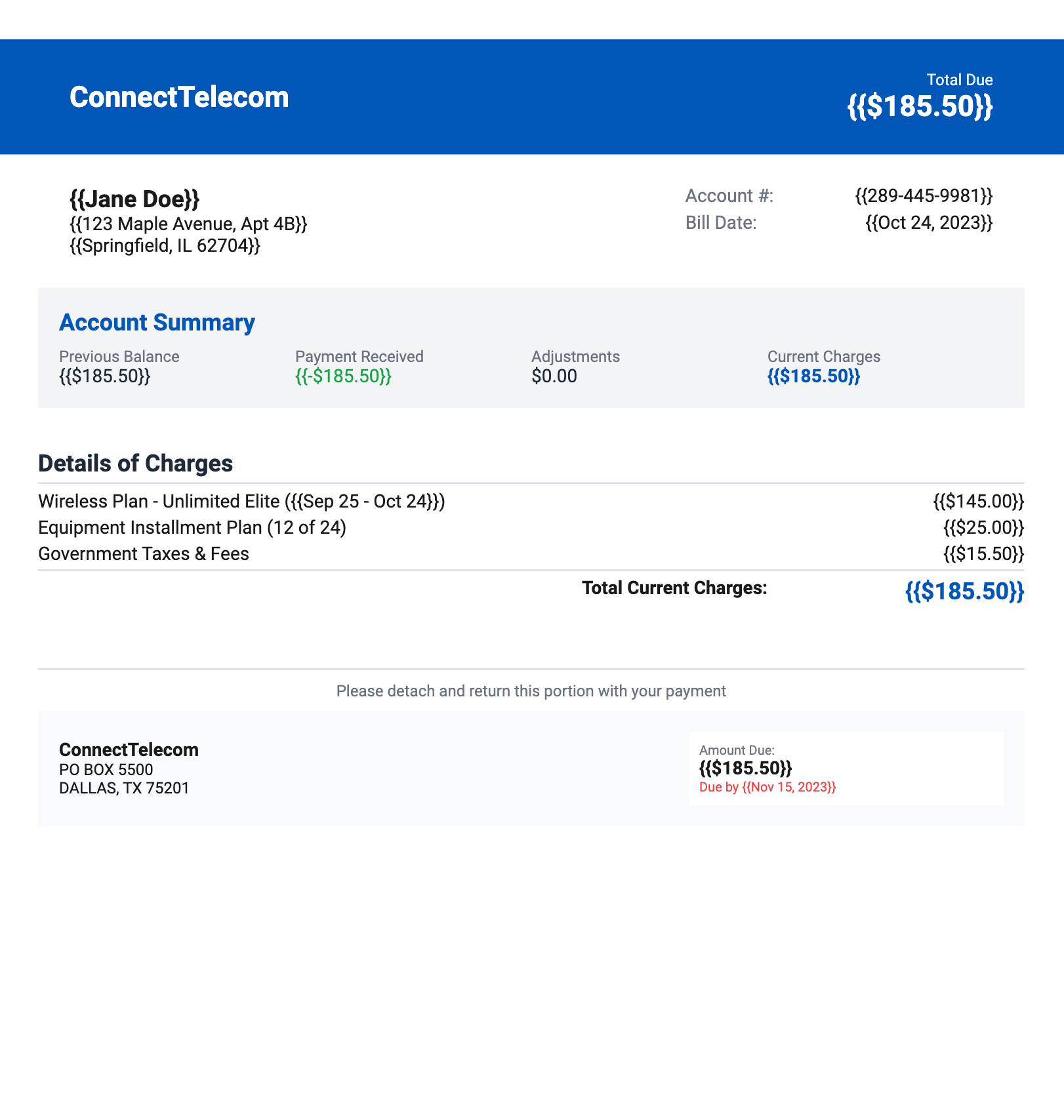 Billing statement PDF template